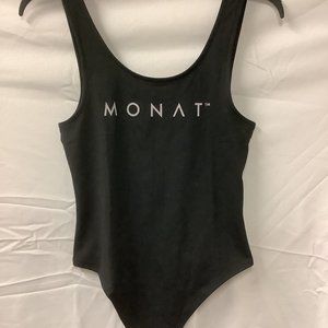 Monat Womens Black Sleeveless Round Neck Leotard One Piece Bodysuit Size Small